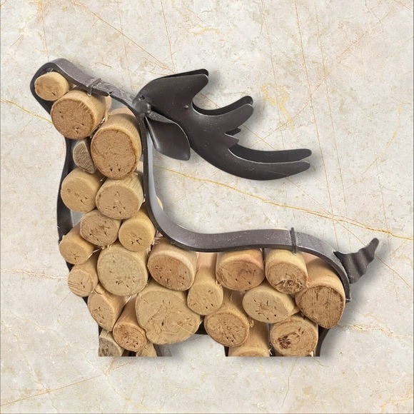 Pink Zebra Cork Wood Metal Deers 8.25"x5.75x2" Primitive Rustic set of 2 - Picture 9 of 10